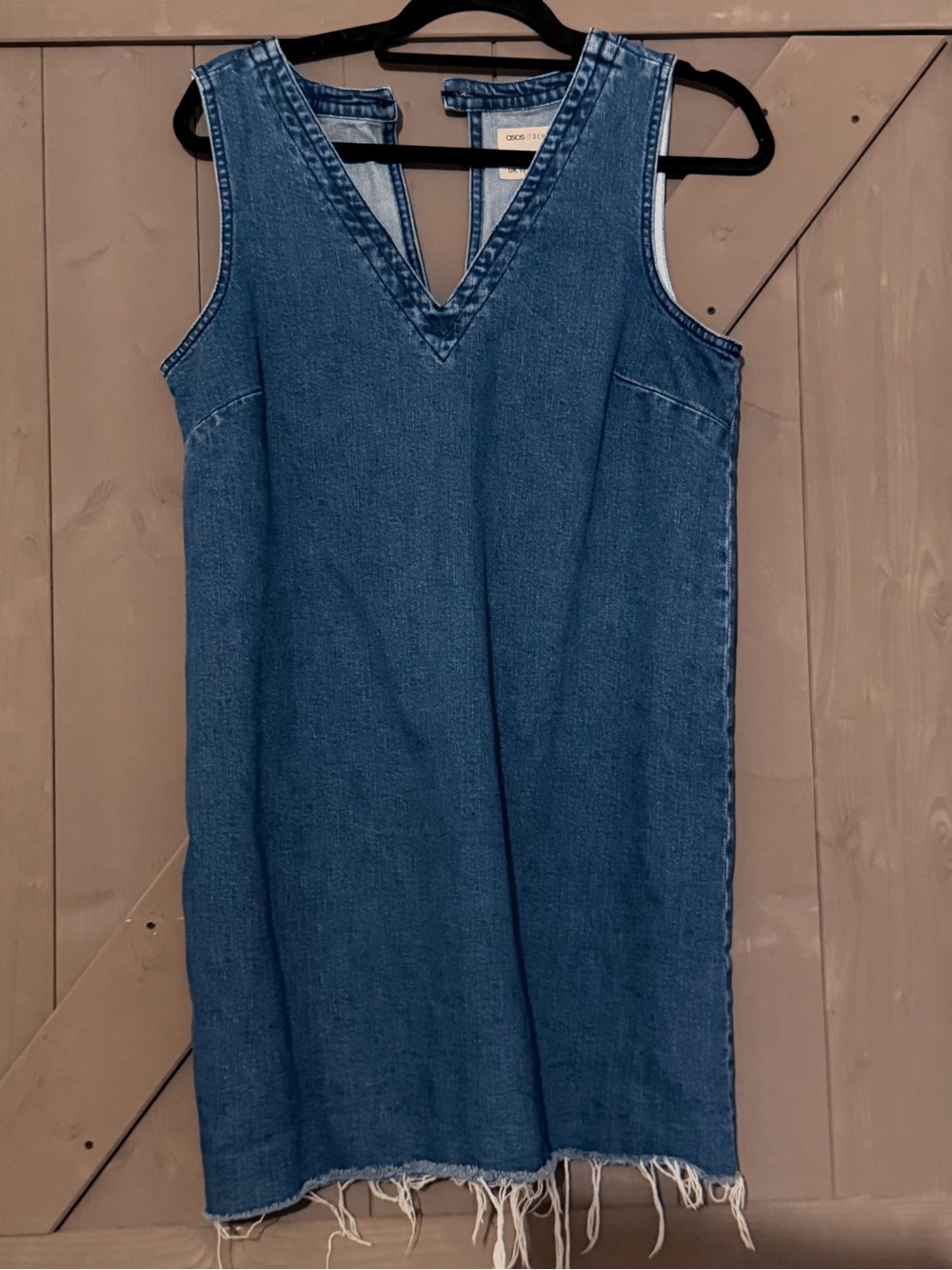 ASOS Blue Denim Mini Dress with Frayed Hem